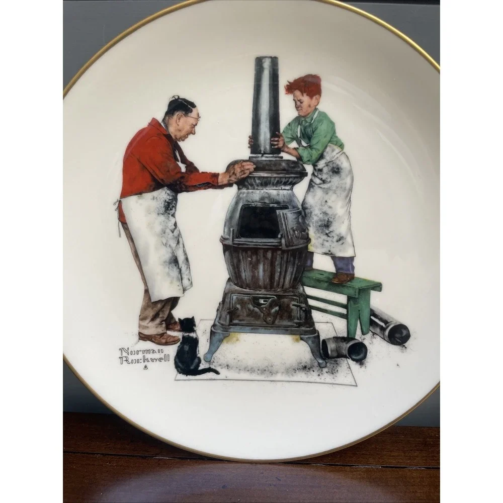 Vtg 1979 NORMAN ROCKWELL PLATES, A HELPING HAND FOUR SEASONS GORHAM CHINA 10.5